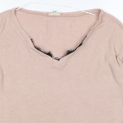 River Island Womens Pink Striped Knit Pullover Jumper Size 6  - lace neckline