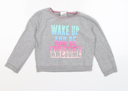 evie Girls Grey  Jersey Pullover Sweatshirt Size 5 Years  - Wake Up Awesome