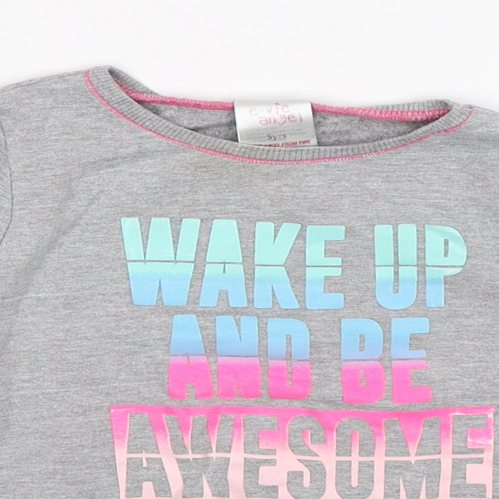evie Girls Grey  Jersey Pullover Sweatshirt Size 5 Years  - Wake Up Awesome