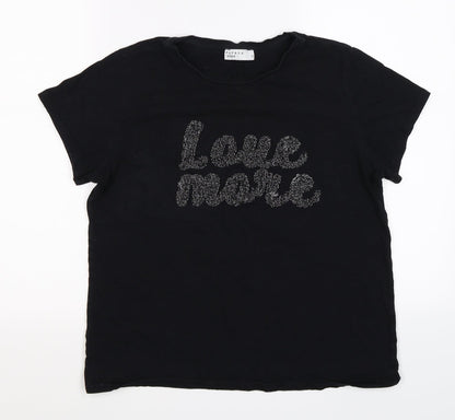 Womens UK Size 12 Papaya Black Basic T-Shirt