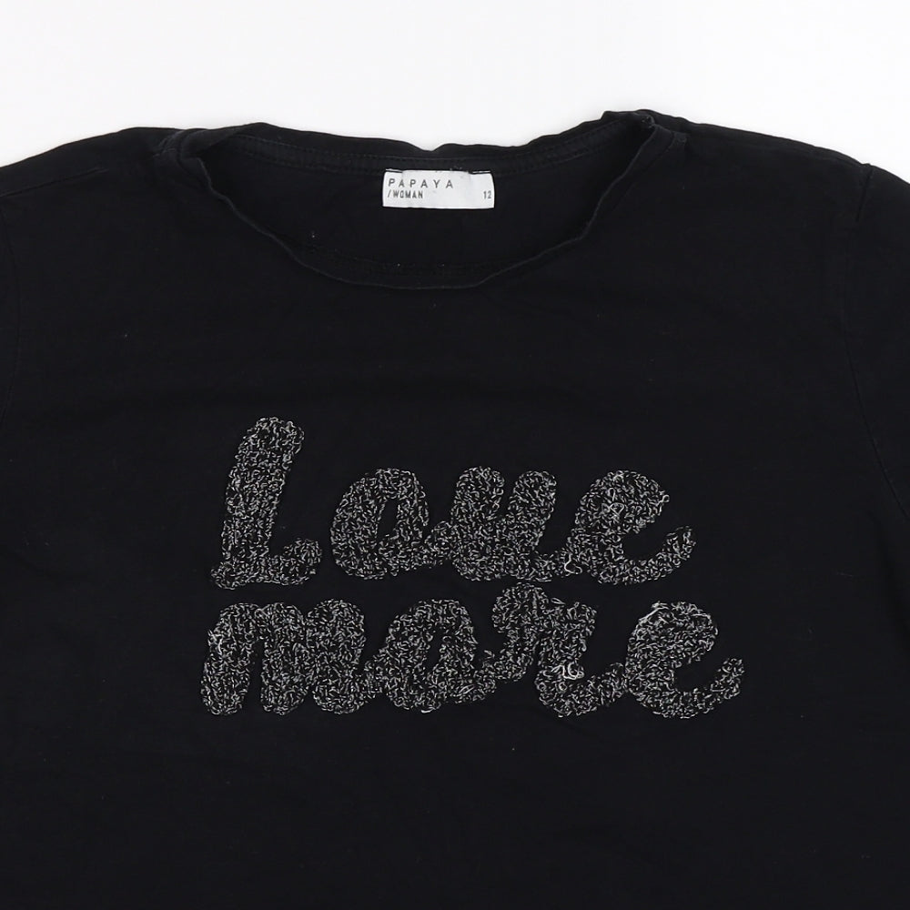 Womens UK Size 12 Papaya Black Basic T-Shirt