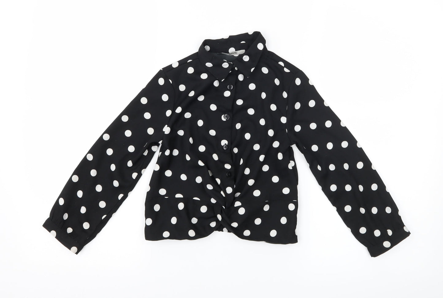 George Girls Black Polka Dot  Basic Button-Up Size 4-5 Years  - tie front