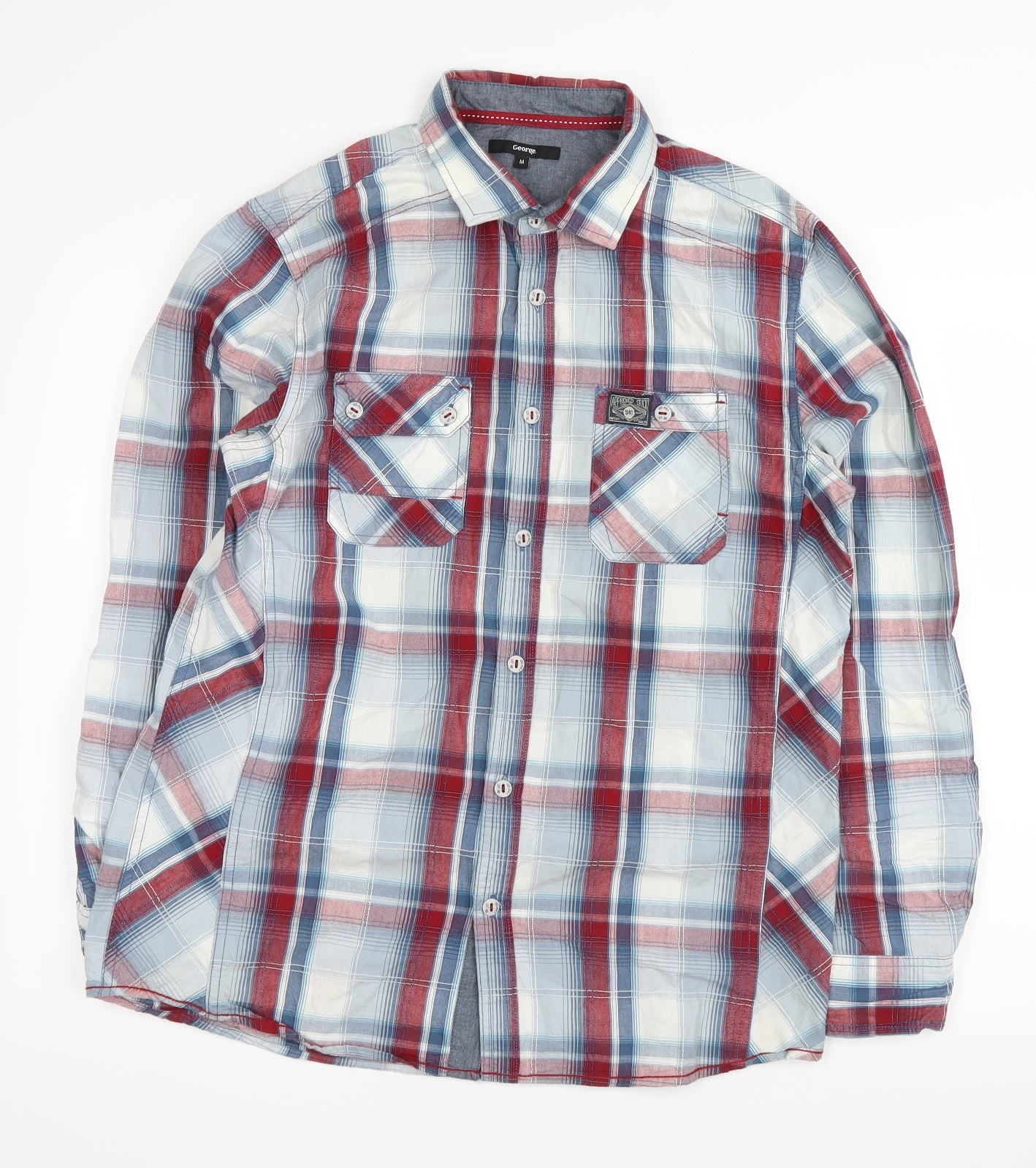 George Mens Red Plaid   Button-Up Size M