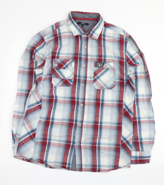 George Mens Red Plaid   Button-Up Size M