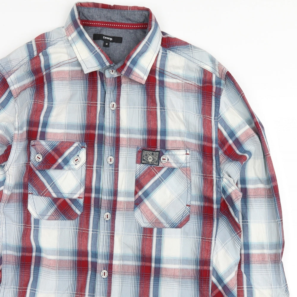 George Mens Red Plaid   Button-Up Size M