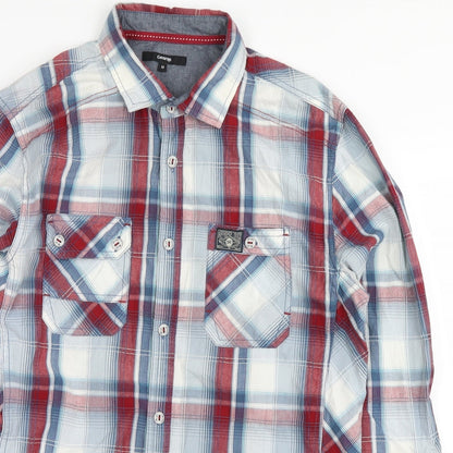 George Mens Red Plaid   Button-Up Size M