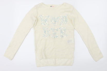 H&M Girls White   Pullover Jumper Size 11-12 Years  - wonder