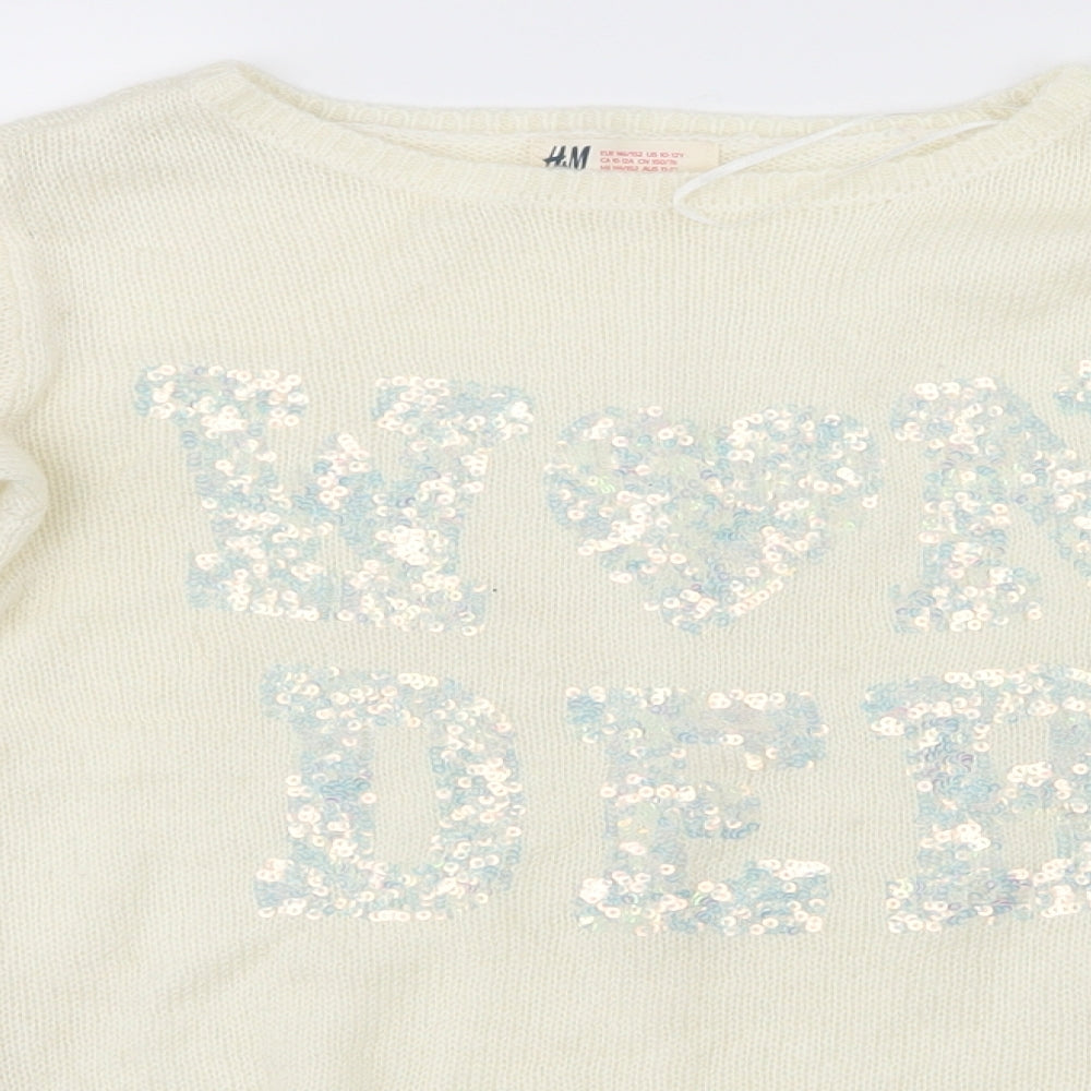 H&M Girls White   Pullover Jumper Size 11-12 Years  - wonder