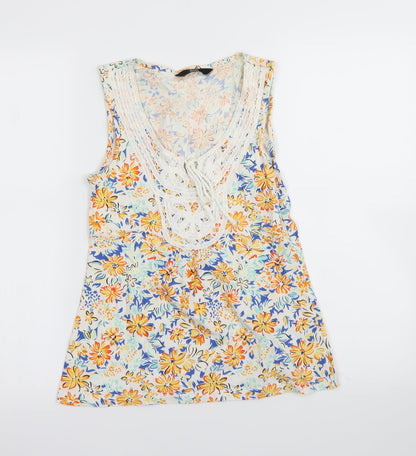 F&F Womens White Floral  Basic Tank Size 6