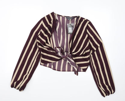 Primark Womens Purple Striped  Cropped Blouse Size 10