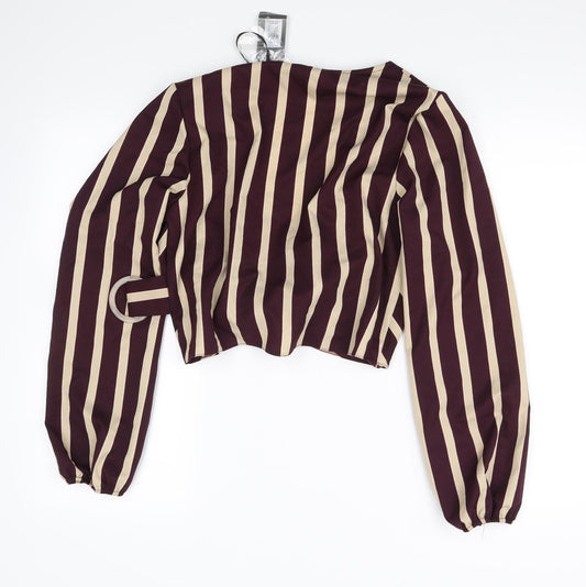 Primark Womens Purple Striped  Cropped Blouse Size 10