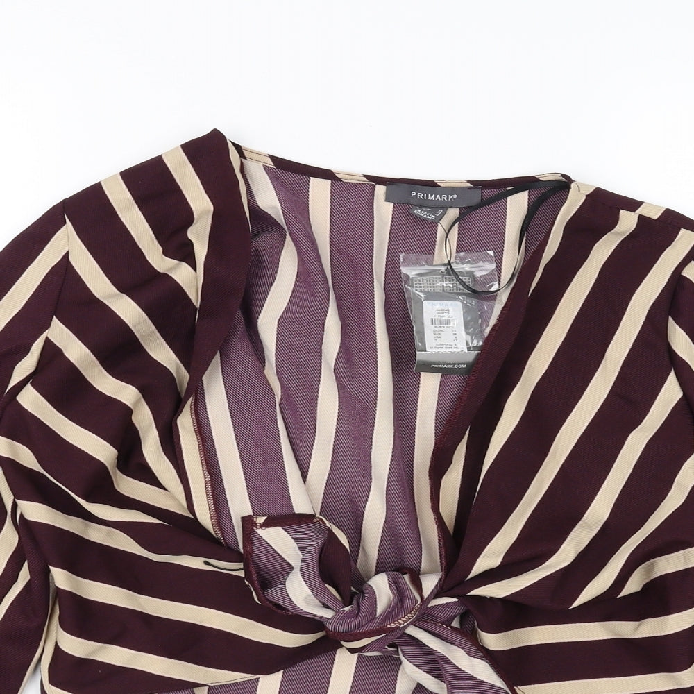 Primark Womens Purple Striped  Cropped Blouse Size 10