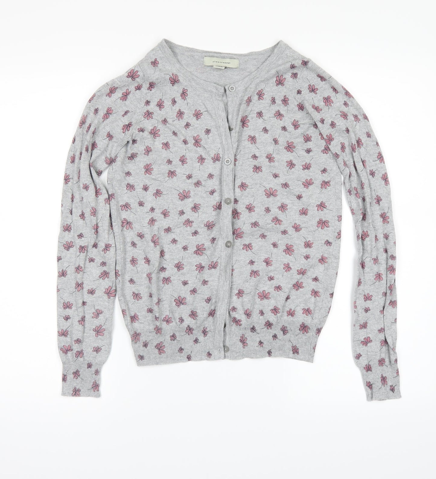 Atmosphere Womens Grey Floral Knit Cardigan Jumper Size 4
