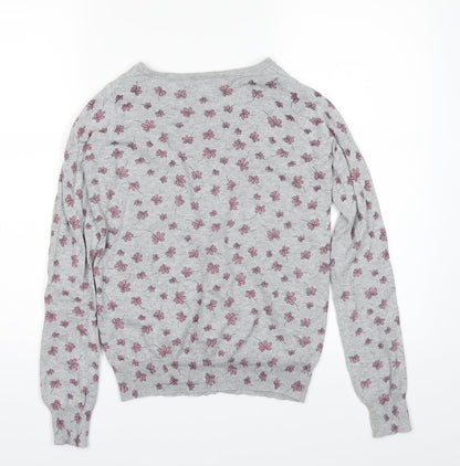 Atmosphere Womens Grey Floral Knit Cardigan Jumper Size 4