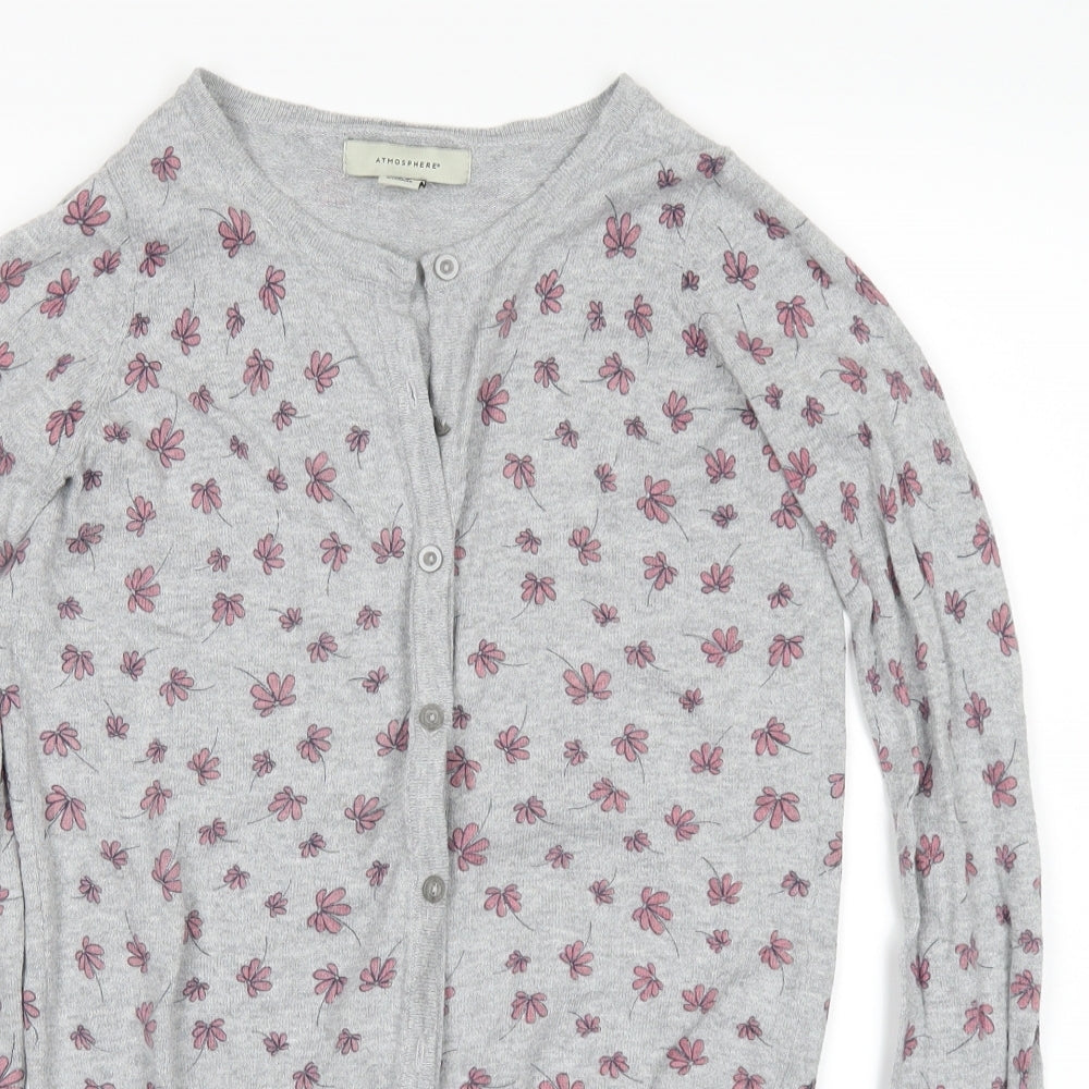 Atmosphere Womens Grey Floral Knit Cardigan Jumper Size 4