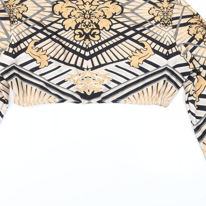 Womens UK Size L Preworn Brown Cropped Blouse