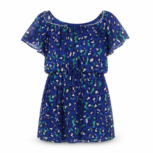 Front view of Be Beau women’s blue animal print shift, size UK 12