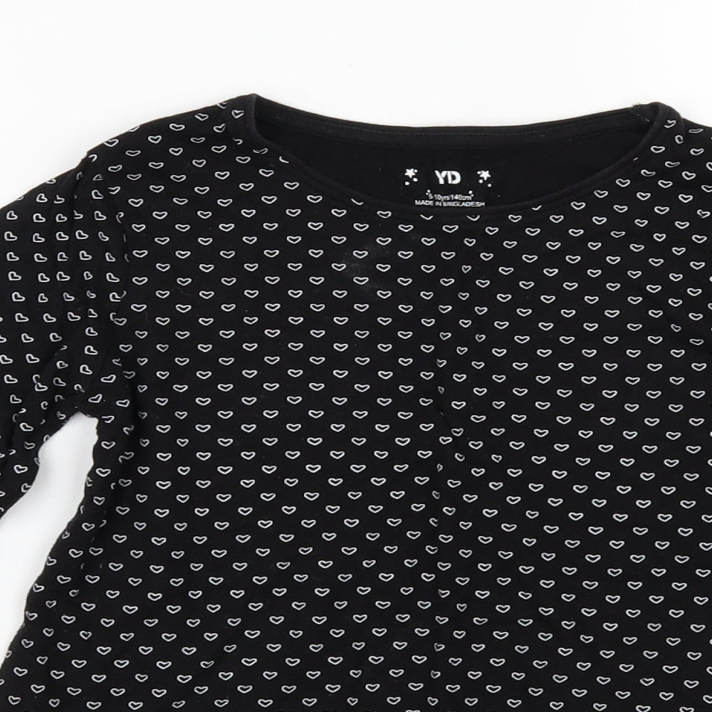 Young Dimension Girls Black Geometric Jersey Basic T-Shirt Size 9-10 Years