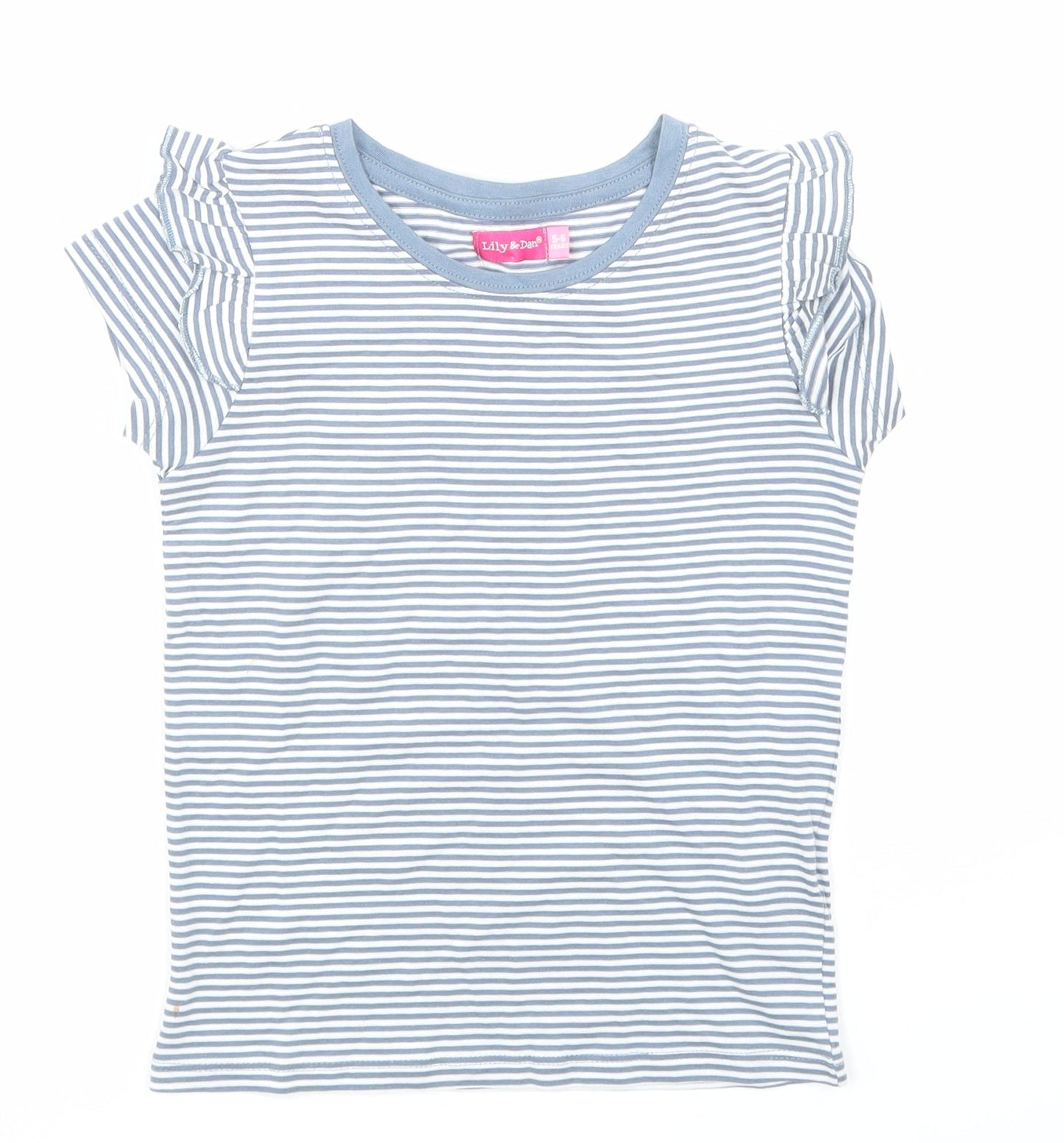 Lily & dan Girls Blue Striped  Basic T-Shirt Size 5-6 Years
