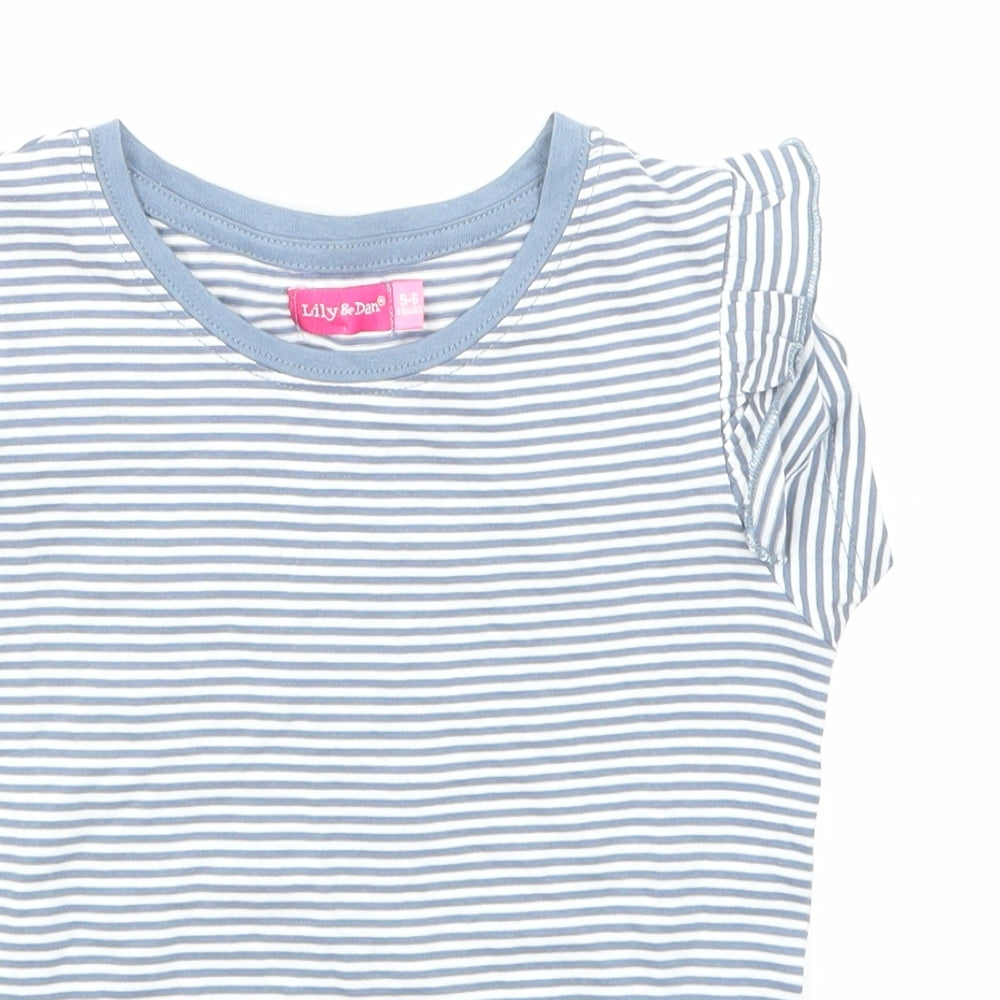 Lily & dan Girls Blue Striped  Basic T-Shirt Size 5-6 Years