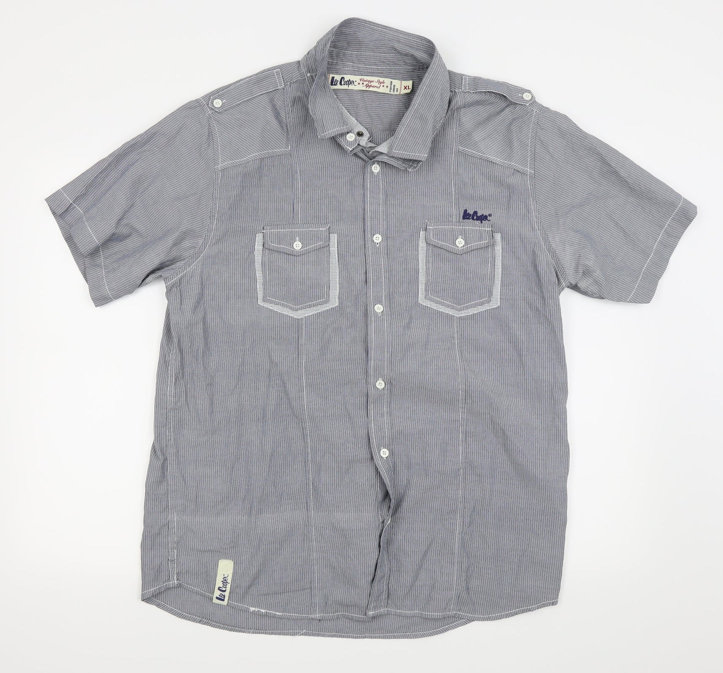Mens UK Size XL le cooper Grey  Button-Up Short Sleeve Casual Shirt