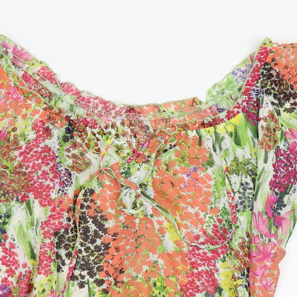 Be beau Womens Ivory Floral  Basic T-Shirt Size 16