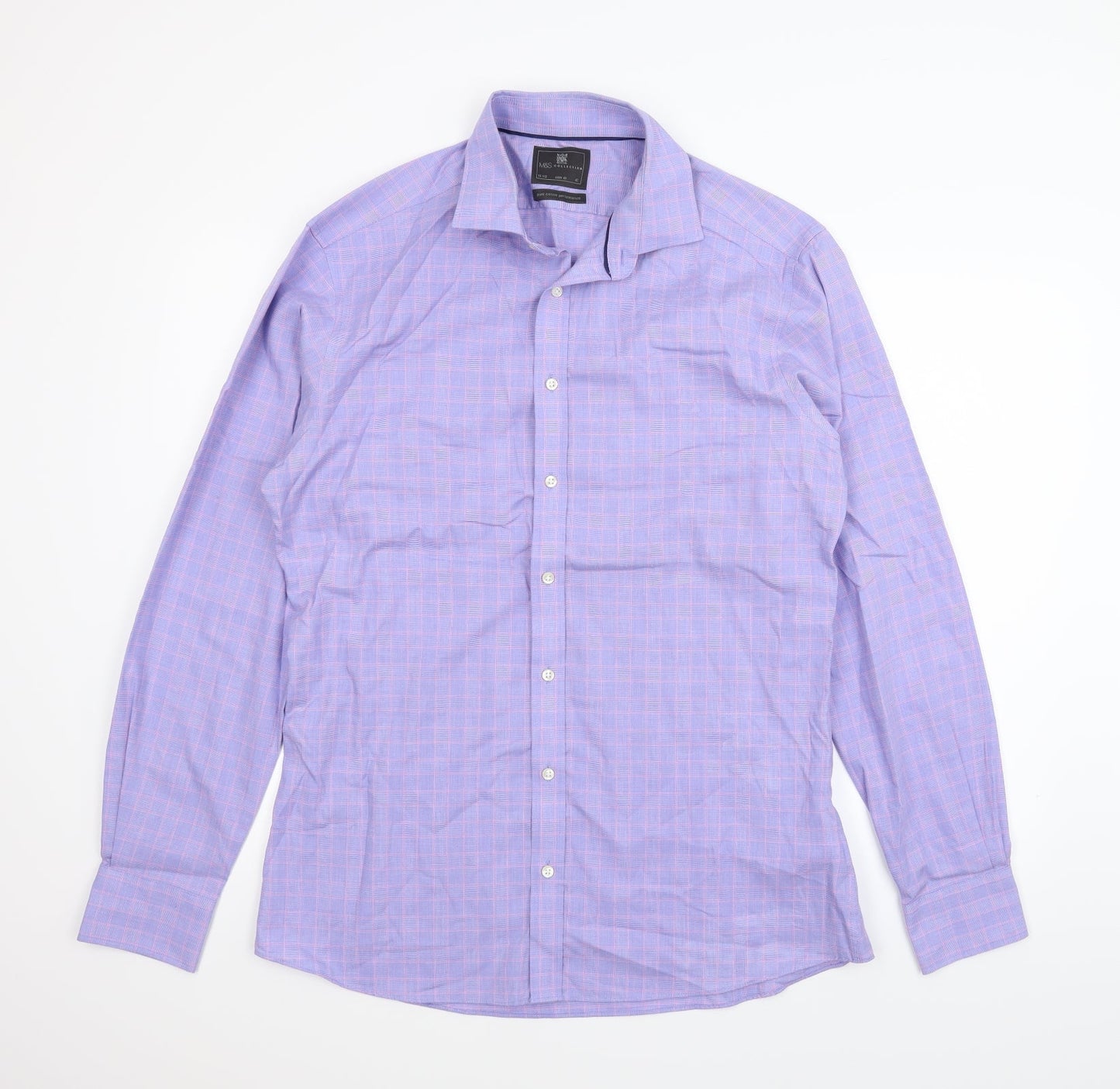 m&s Mens Purple Plaid   T-Shirt Size 42