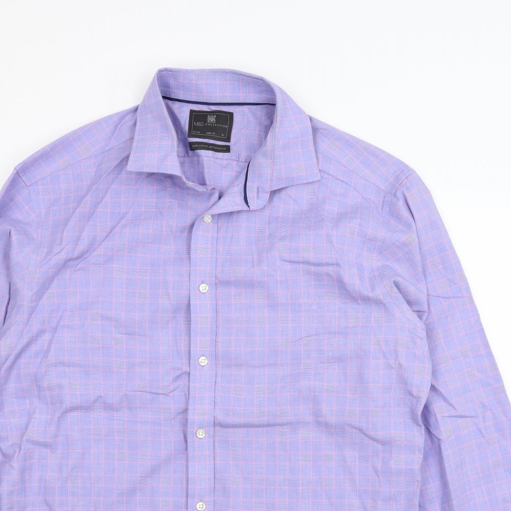 m&s Mens Purple Plaid   T-Shirt Size 42
