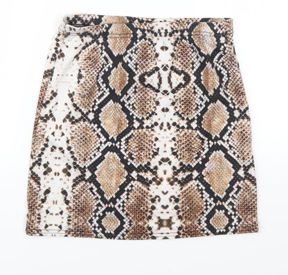 Pretty Little Thing Womens Brown Animal Print  Mini Skirt Size 10