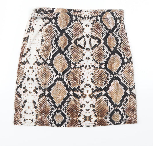 Pretty Little Thing Womens Brown Animal Print  Mini Skirt Size 10