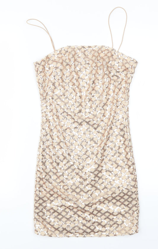 Pretty Little Thing Womens Beige Check  Mini  Size 8