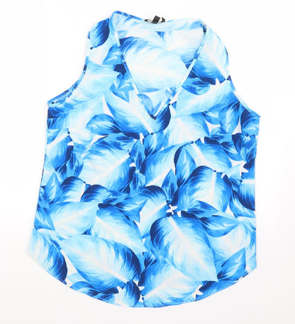 Simon Jefferey Womens Blue Floral  Basic Tank Size 14  - Leaves