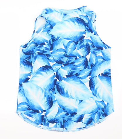 Simon Jefferey Womens Blue Floral  Basic Tank Size 14  - Leaves