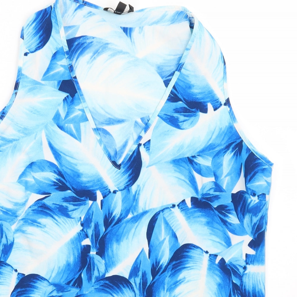 Simon Jefferey Womens Blue Floral  Basic Tank Size 14  - Leaves