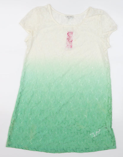 Happy Holly Womens Green Floral  Basic T-Shirt Size 8  - Green Ombre