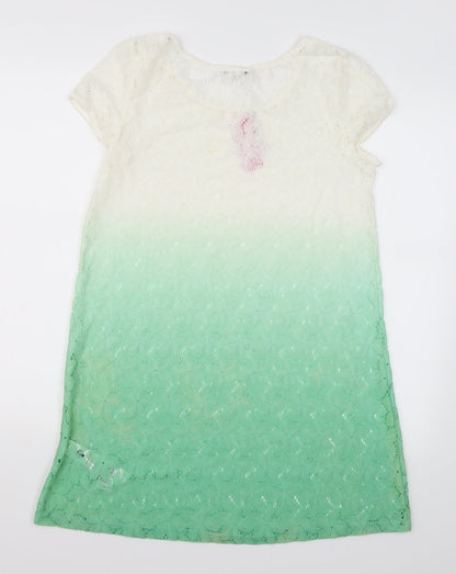 Happy Holly Womens Green Floral  Basic T-Shirt Size 8  - Green Ombre