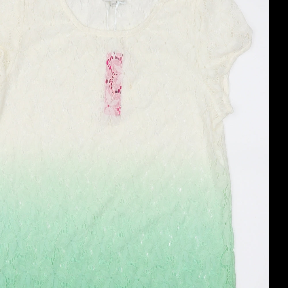 Happy Holly Womens Green Floral  Basic T-Shirt Size 8  - Green Ombre