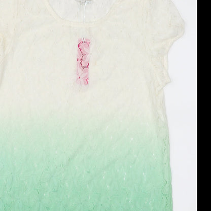 Happy Holly Womens Green Floral  Basic T-Shirt Size 8  - Green Ombre