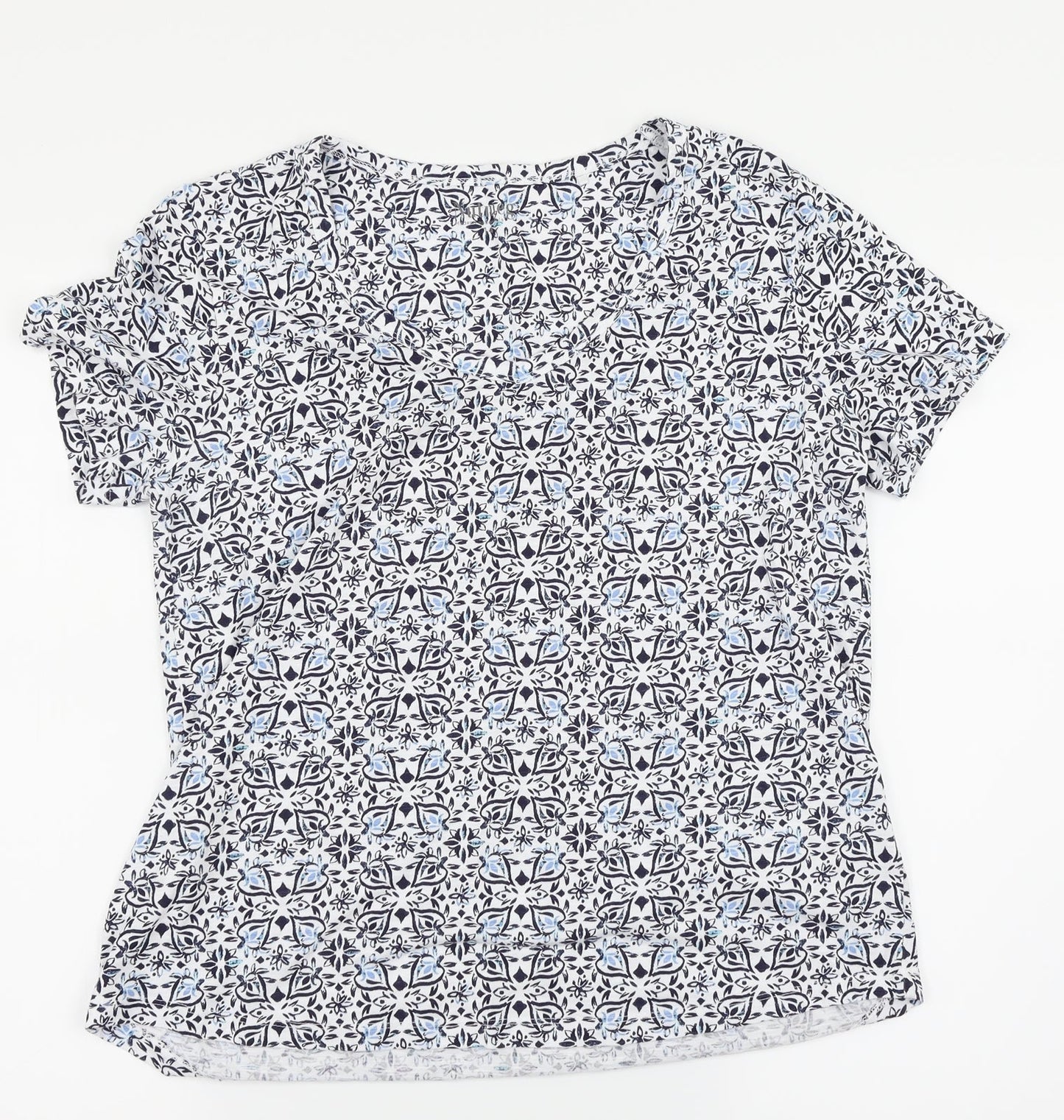 Nutmeg Womens Blue Floral  Basic T-Shirt Size 14