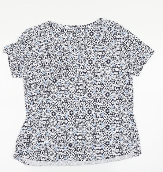 Nutmeg Womens Blue Floral  Basic T-Shirt Size 14