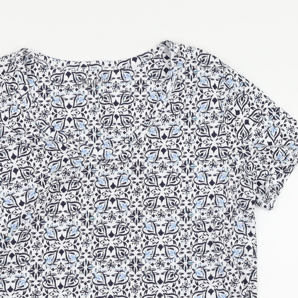 Nutmeg Womens Blue Floral  Basic T-Shirt Size 14