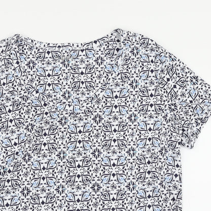 Nutmeg Womens Blue Floral  Basic T-Shirt Size 14