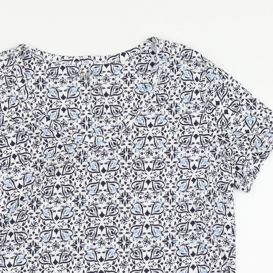 Nutmeg Womens Blue Floral  Basic T-Shirt Size 14