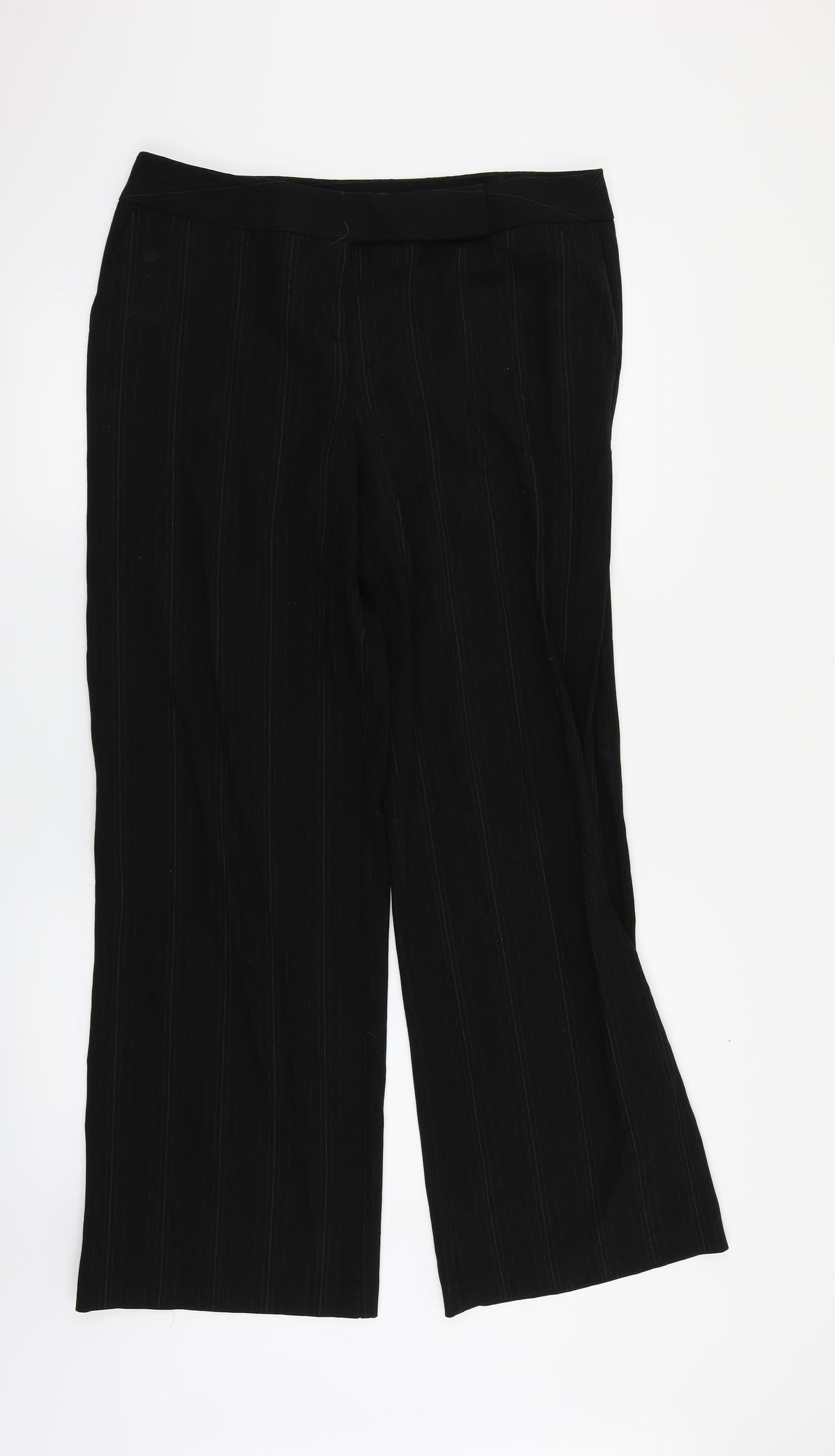 M&S Womens Black Striped  Dress Pants Trousers Size 14