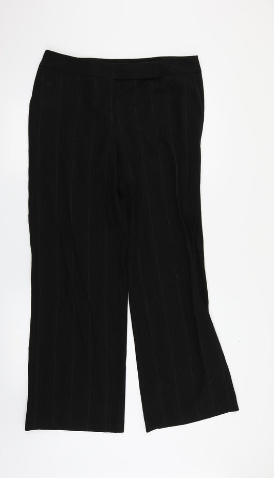 M&S Womens Black Striped  Dress Pants Trousers Size 14