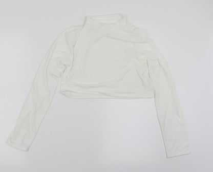 Womens UK Size 14 PRETTYLITTLETHING White Cropped T-Shirt