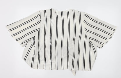 Primark Womens White Striped  Kimono Blouse Size 16