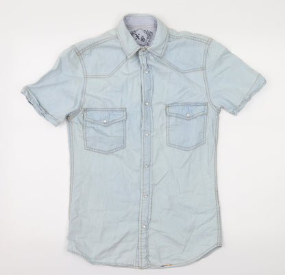 Mens UK Size XS Cedar Wood State Blue  Button-Up Short Sleeve Casual Shirt