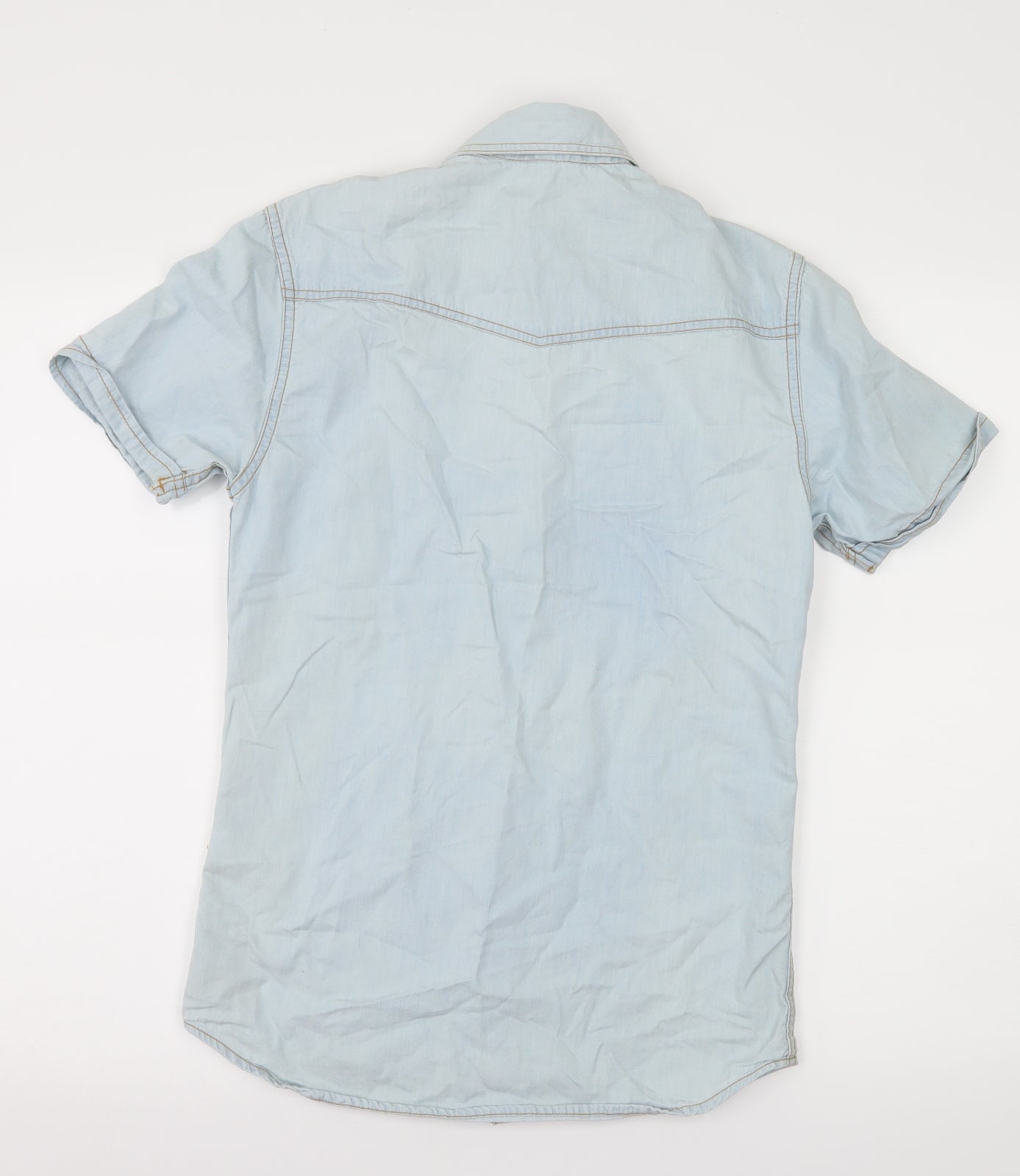Mens UK Size XS Cedar Wood State Blue  Button-Up Short Sleeve Casual Shirt