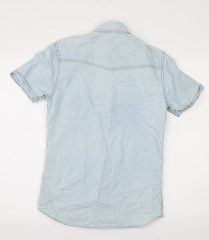 Mens UK Size XS Cedar Wood State Blue  Button-Up Short Sleeve Casual Shirt